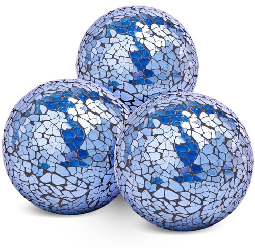 DomeStar 3PCS Decorative Balls for Bowls, 3 Inch Dark Blue Orbs Glass Balls for Centerpiece Bowls Mosaic Sphere for Home Decoration Dining Table