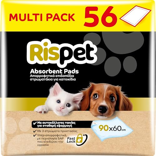 RISPET Tappetini Igienici per Cani 90x60cm, Alta Assorbenza con tecnologia Controlla Odori, 56 Unità