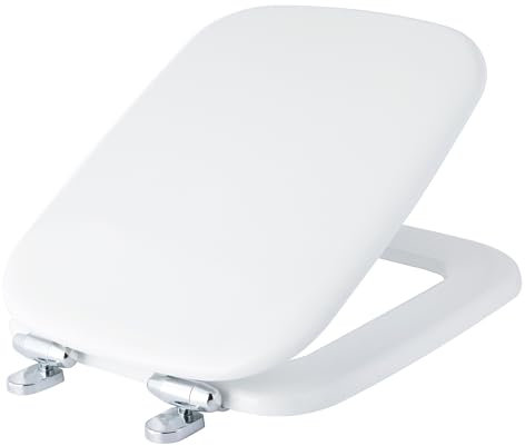 BEMIS Rio Soft Close Toilet Seat. Square Toilet Seat with Water Based Paint for Easy Clean, with Chrome Hinges, Universal & Easy Installation, White, Square Shape