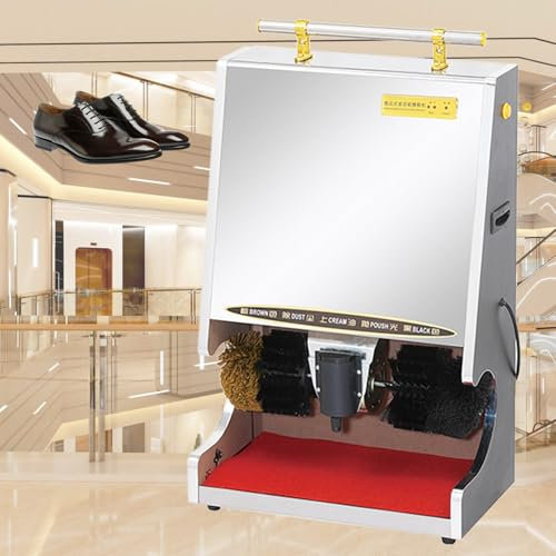 Naturalpowev Cireuse à Chaussures, cireuse à Chaussures électrique pour hôtel avec Rampe et poignées latérales antidérapantes, cireuse à Chaussures électrique dans Le Hall d'un hôtel Public,Silver
