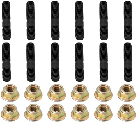 SG Store 12Pcs M8 Exhaust Manifold Studs with Nuts Kit Length 39mm Thread M8x1.25 Suitable for Exhaust System Repair Car Exhaust System Studs Nuts