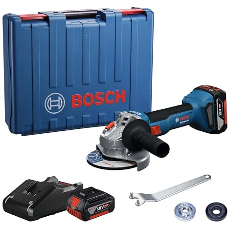 Bosch Professional 18V System Smerigliatrice angolare a batteria GWS 18V-8 (diametro disco 125 mm, incl. 2 batterie GBA 4.0Ah, caricabatteria GAL 18V-40, valigetta)