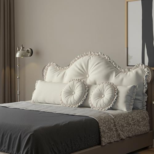 LELEFIDO Large Headboard Pillow Bed Rest Reading Pillow, Sofa Backrest Long Pillow, European Headboard Pillow with 1 Pack Neck Roll Pillow and 2 Round Cushions, Removable Cover