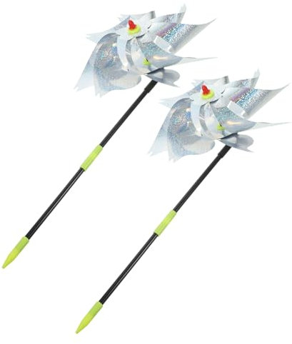 HANABASS 2piezas Molino Viento Repelente Pájaros Reflectante Plateado Jardín Exterior Fácil Instalación para Patio y Huerto