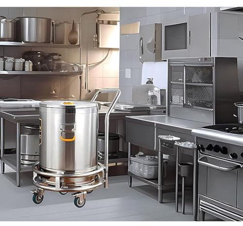 Stainless Steel Cart Heavy Duty Pot Stand with Wheels 551 Lbs Capacity Pot/Buckets Mover Trolley for Restaurant Turnover Commercial Kitchen Equipment (42 CM)