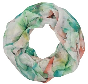 zarolo Damen Loop Schal, Schlauchschal mit Blumen, Schmetterlingen, Muscheln dünnes Halstuch, leichter Rundschal Tücher aus weicher Viskose/Baumwolle