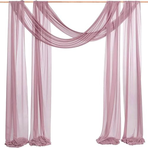 Lsimeru 2 Packs Querbehang Gardine Bohnen Rosa Transparent Voile Querbehang Freihanddeko Bogen Hochzeitsbogen Vorhang Chiffon Hintergrund Vorhang Hochzeitsbogen Himmelbett Vorhänge 75x600