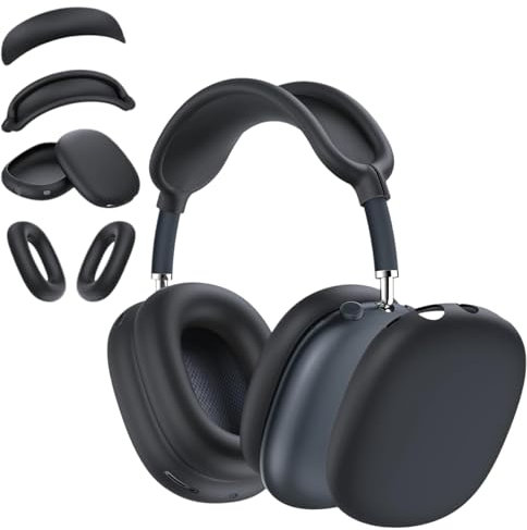4 in 1 Silicone Case Cover for AirPods Max Headphones, Anti-Scratch Ear Pad/Ear Cups/Headband/Max Headband Pad for AirPod Max, Accessories Silicone Protector for Apple AirPods Max (Black-4pcs)