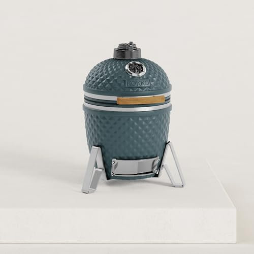 Kamado Little Kokko 13 - Neue Kompakt-Edition und leicht zu bewegen (31 x 45 cm) Inklusive: sehr stabiler Edelstahl-Ständer und Design Gitterdurchmesser: 26 cm Ozeanblau