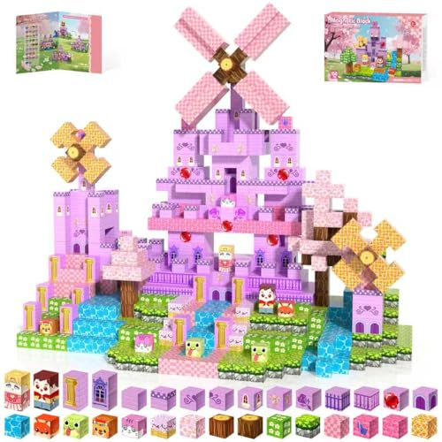 Kryzomat Bloc Construction Magnetique 150 PCS, Château Rose pour Fille | Magnetic Blocks, Construction Magnetique, Cube Magnétique pour 3+ Ans, Jeux Magnetique Enfant, Cadeau pour Noël Anniversaire