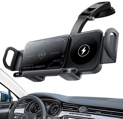 Car Charger - Wireless Car Mount Charger | Vehicle Cell Phone Holder | 15W Double Coil Wireless Foldable Cellphone Charging Device For Air Vent Dashboard Center Console - Mount Dashboard Windscreen