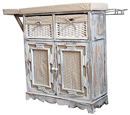 Armario plegable para tabla de planchar, solución de almacenamiento de madera maciza para el hogar, lavandería y armario con cesta tejida