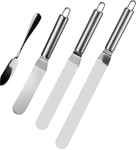 4 Spatule Patisserie Anglées,en Acier Inoxydable, Spatule décorative pour le glaçage du gâteau, des Cupcakes et des pâtisseries