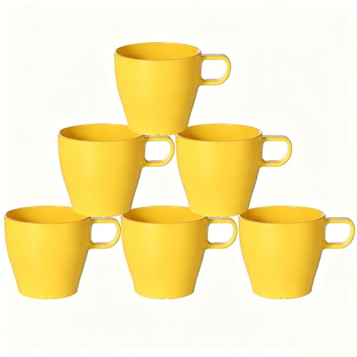 GESHUPOR 10 oz Coffee cups Eco-Friendly, Shatter-Resistant Mug with Hanging Ears | Thickened Porcelain-Like Material | Suitable for Both Commercial and Home use(6-pack) (Yellow)