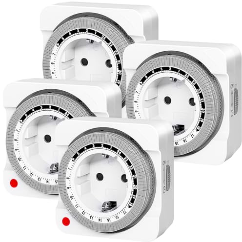 Mechanische Zeitschaltuhr Steckdose, Analoge Zeitschaltuhr für Innenbereich mit 96 Segmenten 15 min Schaltintervall, Täglicher EIN-/Aus-Zyklus, für Weihnachtsdeko, Lampen, Wachslicht（4 Pack