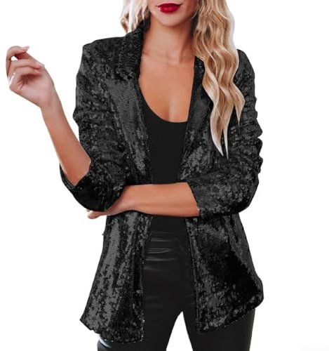 Honseadek Blazer de lentejuelas para mujer para salir de noche elegante y reuniones casuales de otoño