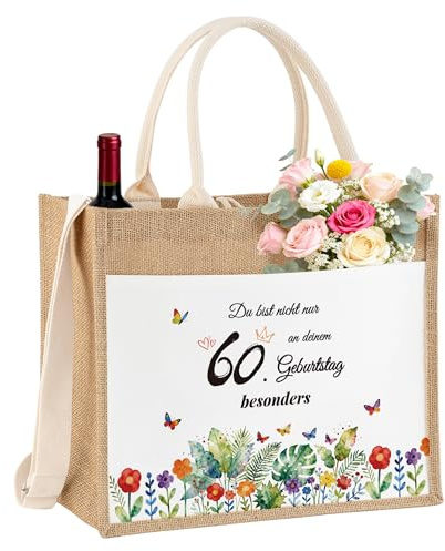 BYELTCUCN Jute Geschenktasche mit Spruch und abnehmbarem Schultergurt | Wiederverwendbare Einkaufstasche aus Jute mit individuellem Druck, passend für Geburtstag, Muttertag, Hochzeit und Abschied