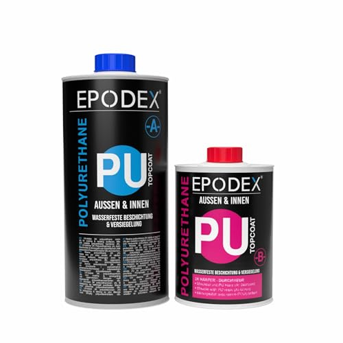 EPODEX 2K PU Topcoat, Polyurethan Beschichtung - glänzend - 1,5kg | für Innen & Außen, klarer Polyurethan Lack, UV-beständig, wasserdicht, 12,5m² für 2 Anstriche