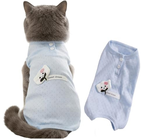 Katzenbody Nach Op Kastration, Katzen Body Für Katzen Operation,Leckschutz Katze Body Operation Kastrationsbody,Katzenbody Einteiler Katzenbekleidung E-Halsband Alternative (Blau, XS)