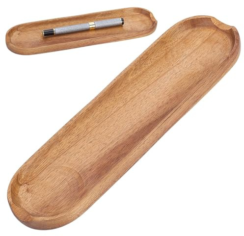 UNICRAFTALE 2Pcs Wooden Minimalist Desk Pen Organizer 25x7cm