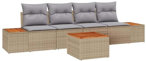 Qnhdfrt Gartensofa-Set 5-teilig, Lounge-Set aus Polyrattan für Terrasse und Garten, modulare Sitzgruppe mit Sitzpolstern, 4 Sitzplätze, Beige