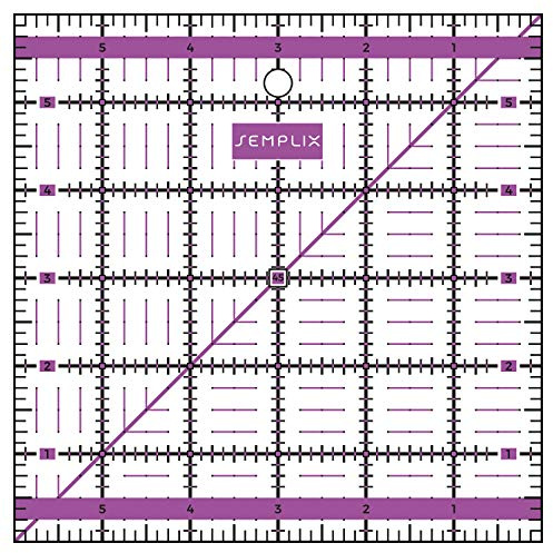 SEMPLIX Patchwork-Lineal Quilt-Lineal, transparent, mit inch Skala und Winkelfunktionen, ideal für Patchwork und zum Basteln, 6 x 6 inch (lila)