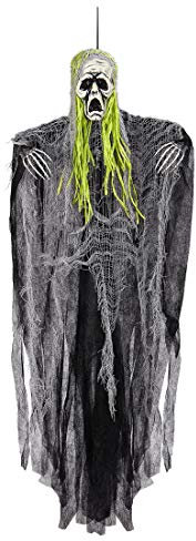 NET TOYS Halloween-Deko Sensenmann | 110 cm in schwarz und neon-grün | Gruselige Party-Dekoration knochiges Gespenst | Perfekt geeignet für Gruselparty & Horror-Party