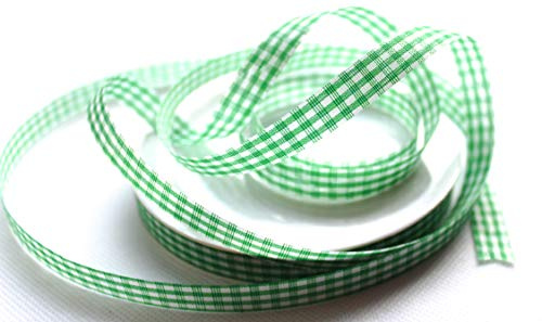 CaPiSo 50m 10mm Karoband Vichy Geschenkband Landhaus Schleifenband Vichykaro Dekoband (Kleines Karo Grün, 50m 10mm)