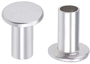 sourcing map 200 Pcs 4mm x 8mm Aluminum Flat Head Semi-Tubular Rivets Silver Tone
