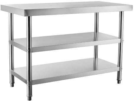 Wiltec Edelstahl Tisch Arbeitstisch Edelstahltisch mit 2 Ablagen 120x60x85cm für Gastro Küche Werkstatt Garten Keller mit höhenverstellbare Füßen