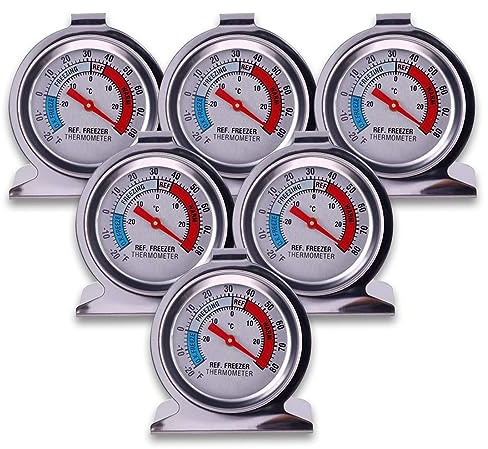 Refrigerator Freezer Large Dial Thermometer 6 Pack Classic Series Fridge Freezer Alarm Thermometer Internal Temperature Gauge for Kitchen Refrigerator