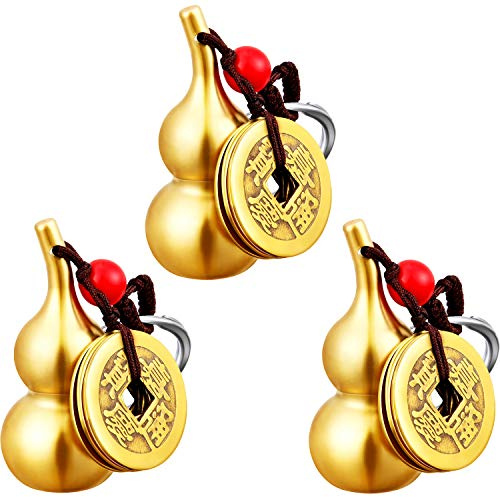 3 Pièces Porte-Clés en Laiton Chinois Gourde WU Lou Décorations de Calebasse de Pièces de Monnaie Feng Shui Porte-Clés Pendentif pour Bonne Chance Fortune Longévité Richesse Succès