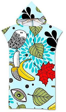 Treer Badeponcho Strand Poncho Strandtücher Handtuch Poncho mit Kapuze Schnelltrockend 3D Obst Bade Bademantel Badetuch Duschtücher Für Umziehhilfe beim Wassersport (75x110cm,Gelbe Banane)