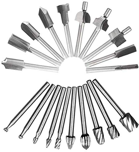 Set di punte per fresa HSS in carburo duro per incisioni e fresatrici, con codolo da 3,2 mm, in acciaio super rapido, per lavori fai da te del legno, scanalatura, sbavatura del legno,20 pezz