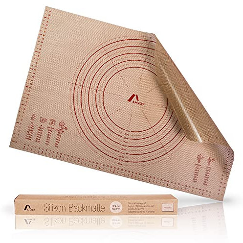 Amazy Tappetino da forno – Tappetino da forno per la lavorazione di impasti, torte, in silicone alimentare | antiscivolo, robusto e resistente al calore fino a 250 °C – grande base da 60 x 40 cm