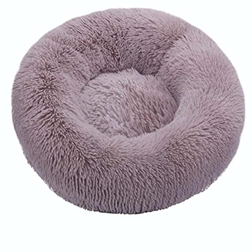 NIQIU Rundes Katzenbett Super weicher Langer Plüsch Hundezwinger Matte Welpe Rundes Kissen Tragbares Tierschlafzubehör Katzen Winter Warmes Bett-Licht Kaffee,40cm