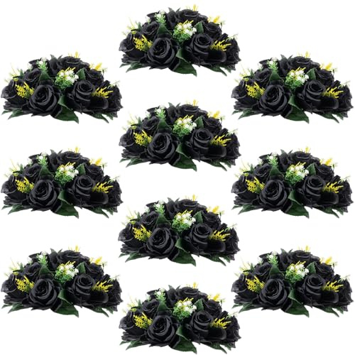 Inweder Centre de table en forme de fleur pour tables de mariage, lot de 10 décorations de table de mariage, boules de fleurs noires, centre de table pour fiançailles, cérémonie, fête