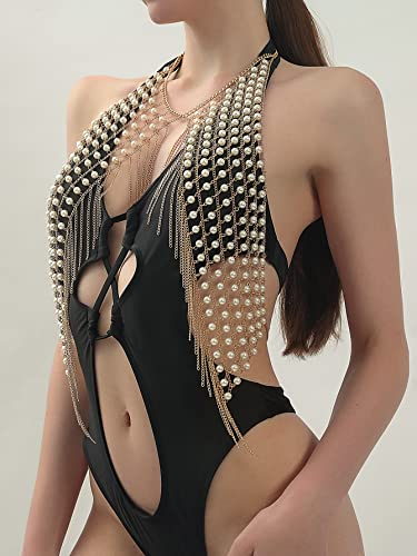 Body-Kette Körperkette Goldene Quaste Brustkette Perlenkette Bikini Brust Schmuck Dessous Frau Sexy Nachtclub-Kleidung