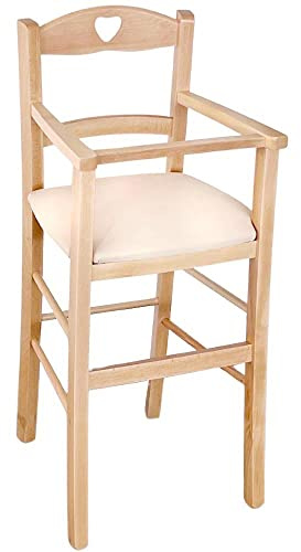 okaffarefatto zimbardi costanza Seggiolone in legno naturale con seduta imbottita in similpelle beige/crema