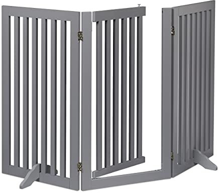 Relaxdays Absperrgitter, HxB: 92 x 154 cm, faltbar, mit Tür & Füßen, freistehendes Hunde Schutzgitter, Türgitter, grau