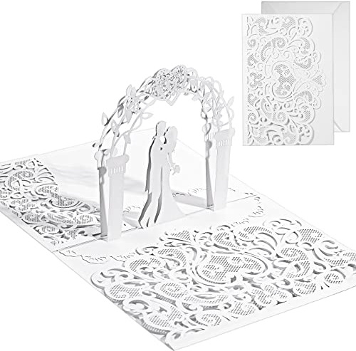 Biglietto di Nozze Pop-Up in 3D con Coppia di Innamorati Biglietto di Matrimonio con Buste Cartoline di Fidanzamento Biglietti di Auguri per Sposi Anniversario e San Valentine (Bianco)