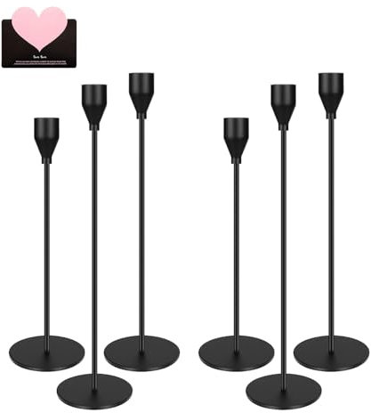 TAVADA Kerzenständer schwarz 6 Set,Kerzenhalter Hochzeit Kerze Stand Hoch Kerzenleuchter,Stabkerze Hoch Kerze Stand für Heimdekoration,Tisch, Kaminsims,Hochzeit,Kerzenlicht,Abendessen,Jubiläum