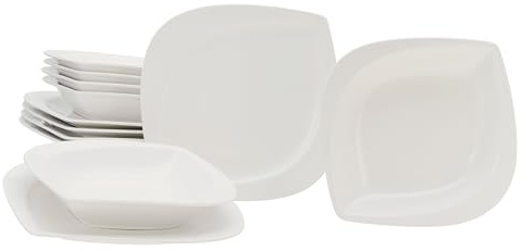 CreaTable, 18531, Serie Melbourne, 12-teiliges Geschirrset für 6 Personen, Tafelservice aus Porzellan, spülmaschinen- und mikrowellengeeignet, Qualitätsproduktion