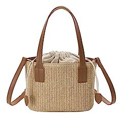 Ulisty Damen Klein Strohtasche Mini Geflochten Eimer Tasche Sommer Strandtasche Mode Schultertasche Oberer Handgriff Tasche Umhängetasche Handtasche braun