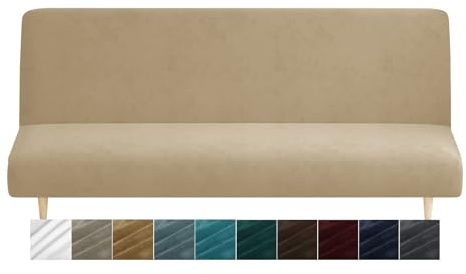 XINEAGE Samt-Futonbezug, hoher Stretch, ohne Armlehnen, Spandex-Stoff, für Sofa, Bett, Schonbezug, rutschfest, Möbelschutz mit elastischer Unterseite, maschinenwaschbar (Futon, Kamel)