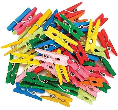 Interdruk - Mini Pinces en Bois - Parfait pour Les Loisirs Créatifs et Les Projets DIY - Lot de 50 - Couleurs Assorties