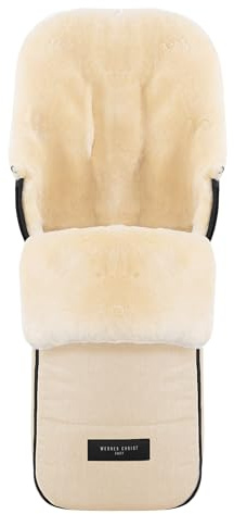 WERNER CHRIST Baby Sac en peau d'agneau FLIMS – Poussette chaude (enfants à partir de 6 à 36 mois) en cuir médical universel avec de longues fentes dans le nuage (beige)