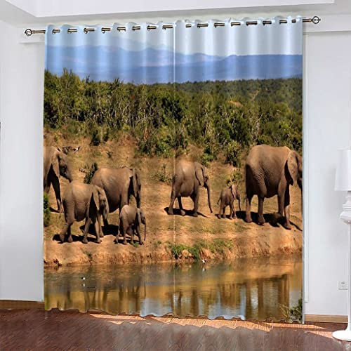 3D Vorhang Blickdicht Tierischer Elefant 100% Polyesterfaser Wohnkultur Personalisierter Druck Kinder Vorhang Schlafzimmer 220(B) X215(H) cm - Wohnzimmer Büro Kinderzimmer Fenster Dekor