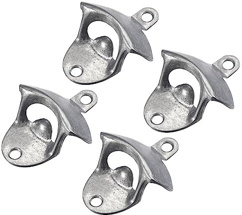 QUARKZMAN 4Pcs Abrebotellas Montado en la Pared, 3 X 2.4 Abrebotellas de Hierro Herramientas de Cocina Adecuadas para Cafeterías, Bares, KTV, Hoteles, Hogares, Plata