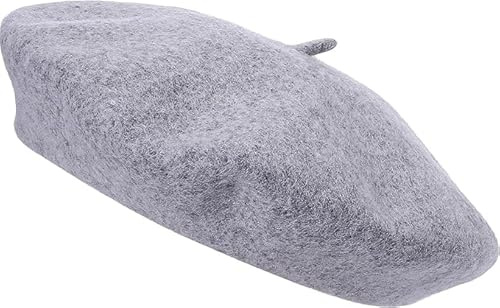 reshmena® Vuxen basker hatt kvinnor fransk stil ullbasker hatt vanlig klassisk färg basker hatt, unisex mjuk varm utomhus vintage konstnär hatt mössa unisex hatt, Ljusgrå, en storlek